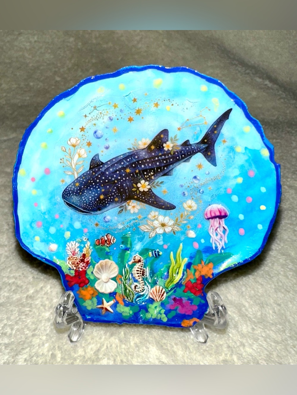 Handmade Double Sided Painted Whale Butterfly Sea Shell Art